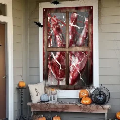 Halloween Window Cover Decorations, Fabric Bloody Hand Creepy Halloween Curtain Horror Movie Poster Window Door Covering Decor for Haunted House, Scary Halloween Window Clings Decals Indoor Outdoor
