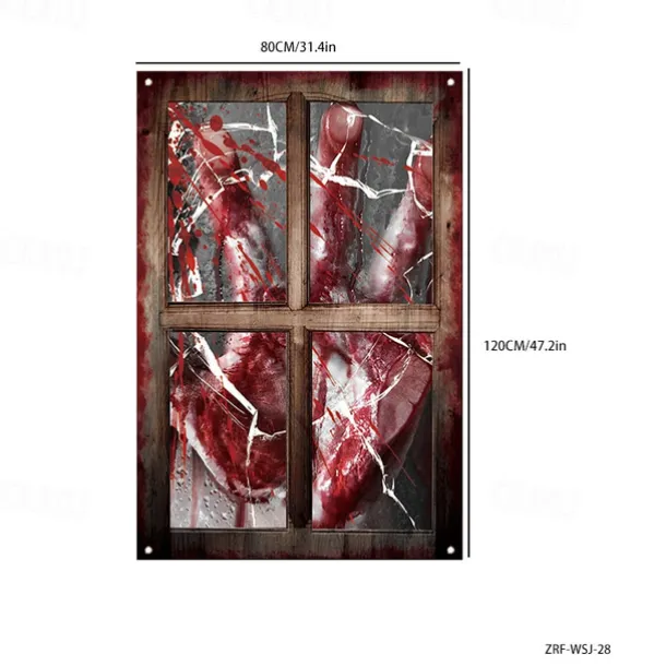 Halloween Window Cover Decorations, Fabric Bloody Hand Creepy Halloween Curtain Horror Movie Poster Window Door Covering Decor for Haunted House, Scary Halloween Window Clings Decals Indoor Outdoor