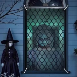 Halloween Window Cover Decorations, Fabric Cute Ghost Candle Halloween Curtain Horror Movie Poster Window Door Covering Decor for Haunted House, Scary Halloween Window Clings Decals Indoor Outdoor