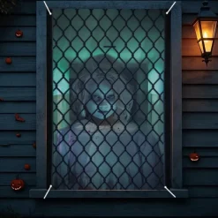 Halloween Window Cover Decorations, Fabric Cute Ghost Candle Halloween Curtain Horror Movie Poster Window Door Covering Decor for Haunted House, Scary Halloween Window Clings Decals Indoor Outdoor