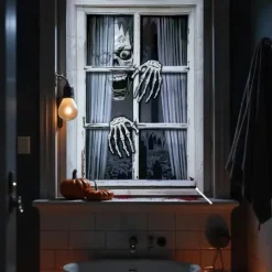 Halloween Window Curtain Skeleton Peeking Through Blinds, Scary Door Cover, Window cover, Wall Tapestry for 2025 Halloween Spooky Home Decoration