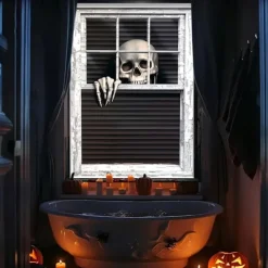 Halloween Window Curtain Skeleton Peeking Through Blinds, Scary Door Cover, Window cover, Wall Tapestry for 2025 Halloween Spooky Home Decoration
