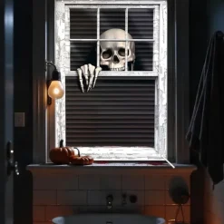 Halloween Window Curtain Skeleton Peeking Through Blinds, Scary Door Cover, Window cover, Wall Tapestry for 2025 Halloween Spooky Home Decoration