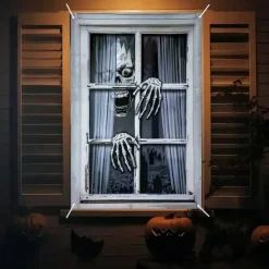 Halloween Window Curtain Skeleton Peeking Through Blinds, Scary Door Cover, Window cover, Wall Tapestry for 2025 Halloween Spooky Home Decoration