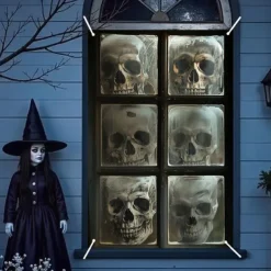 Halloween Window Curtain Creepy Skull Collage Black and White, Scary Door Cover, Window cover, Wall Tapestry for 2025 Halloween Haunted House and Home decoration