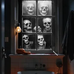Halloween Window Curtain Creepy Skull Collage Black and White, Scary Door Cover, Window cover, Wall Tapestry for 2025 Halloween Haunted House and Home decoration