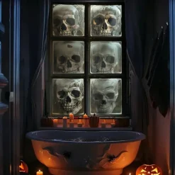 Halloween Window Curtain Creepy Skull Collage Black and White, Scary Door Cover, Window cover, Wall Tapestry for 2025 Halloween Haunted House and Home decoration