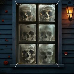 Halloween Window Curtain Creepy Skull Collage Black and White, Scary Door Cover, Window cover, Wall Tapestry for 2025 Halloween Haunted House and Home decoration