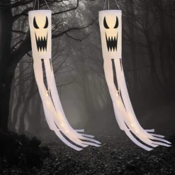 Halloween Windsock Flag 39 Inch Spooky Cartoon Flag Wind Socks Pumpkin Bat Ghost Monster Outdoor Hanging Decoration for Home Yard Patio Lawn Garden Tree Party Decoration