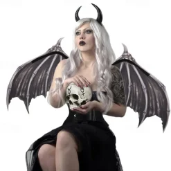Halloween Wings Demon Bone Skeleton Folding Batpunk Fallen Angel Evil Festival Carnival Props Men and Women Halloween Carnival Ball Props Foldable Black and White Non woven Fabric Demon Bone Wings