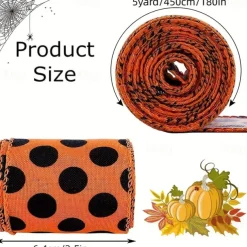 Halloween Wired Edge Ribbon 4 Rolls Bat Spider Pumpkin Printed Ribbon Witch Legs Hat Dot Grosgrain Ribbons for Halloween Home Wreath DIY Craft Floral Bow
