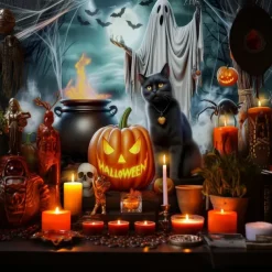 Halloween Witch Cauldron Wall Tapestry – Ghost, Pumpkins, and Potion Scene, Spooky Night Gothic Backdrop for 2025 HALLOWEEN Living Room, Bedroom, Party Decoration