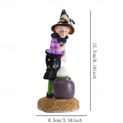 Halloween Witch Doll Resin Figurines Tabletop Ornament Home Office Decoration Boys Girls Birthday Festival Gift Collectibles
