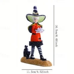 Halloween Witch Doll Resin Figurines Tabletop Ornament Home Office Decoration Boys Girls Birthday Festival Gift Collectibles