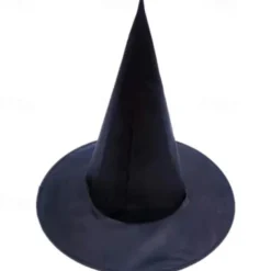 Halloween Witch Hat - Black Polyester Taffeta, 38x36CM Magical Costume Prop for Makeup and Dress-Up