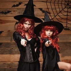 Halloween Witch Hat - Black Polyester Taffeta, 38x36CM Magical Costume Prop for Makeup and Dress-Up