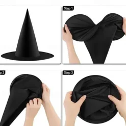 Halloween Witch Hat - Black Polyester Taffeta, 38x36CM Magical Costume Prop for Makeup and Dress-Up