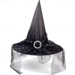 Halloween Witch Hat With Spider Web Veil Women's Costume Party Hat Wizard Hat Magician Halloween Headdress Party Hat Halloween Hat Witch Decoration Props Adult Children Cosplay Witch Gauze Headdress
