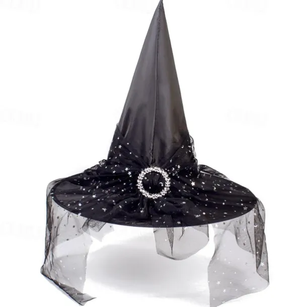 Halloween Witch Hat With Spider Web Veil Women's Costume Party Hat Wizard Hat Magician Halloween Headdress Party Hat Halloween Hat Witch Decoration Props Adult Children Cosplay Witch Gauze Headdress