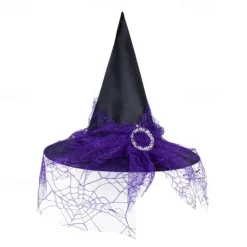 Halloween Witch Hat With Spider Web Veil Women's Costume Party Hat Wizard Hat Magician Halloween Headdress Party Hat Halloween Hat Witch Decoration Props Adult Children Cosplay Witch Gauze Headdress