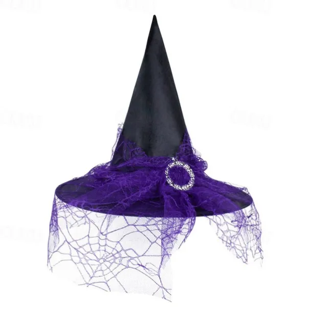 Halloween Witch Hat With Spider Web Veil Women's Costume Party Hat Wizard Hat Magician Halloween Headdress Party Hat Halloween Hat Witch Decoration Props Adult Children Cosplay Witch Gauze Headdress