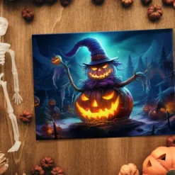 Halloween Witch with Glowing Pumpkin LED Canvas Wall Art - Battery Operated Lighted Wall Decor for 2025 Halloween home decoration light livingroom and bedroom