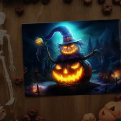 Halloween Witch with Glowing Pumpkin LED Canvas Wall Art - Battery Operated Lighted Wall Decor for 2025 Halloween home decoration light livingroom and bedroom