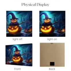 Halloween Witch with Glowing Pumpkin LED Canvas Wall Art - Battery Operated Lighted Wall Decor for 2025 Halloween home decoration light livingroom and bedroom