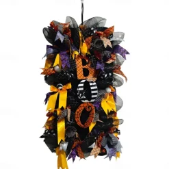 Halloween Witch Wreath with Hat Legs Pumpkin Door Wreath,Artificial Wall Wreath for Outdoor Halloween Home Decor