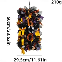 Halloween Witch Wreath with Hat Legs Pumpkin Door Wreath,Artificial Wall Wreath for Outdoor Halloween Home Decor