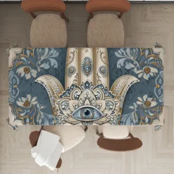 Hamasa Hand Ramadan Rectangle Tablecloth Waterproof Rectangular Table Cloth for Kitchen Dining