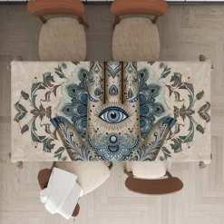 Hamasa Hand Ramadan Rectangle Tablecloth Waterproof Rectangular Table Cloth for Kitchen Dining