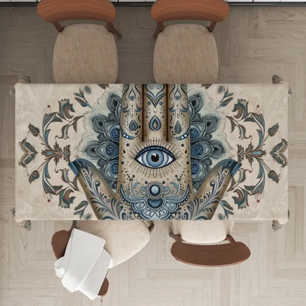 Hamasa Hand Ramadan Rectangle Tablecloth Waterproof Rectangular Table Cloth for Kitchen Dining