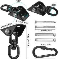 Hammock Hanging Kit, 360° Rotate 1000 Lb Capacity Heavy Duty Swing Permanent Antirust Stainless Steel Silent Ultra Durable Hooks, Multiple Indoor Outdoor Gym Yoga Tree Hammock Chair Sandbag Swing Sets