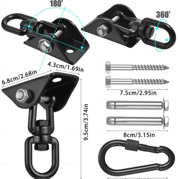 Hammock Hanging Kit, 360° Rotate 1000 Lb Capacity Heavy Duty Swing Permanent Antirust Stainless Steel Silent Ultra Durable Hooks, Multiple Indoor Outdoor Gym Yoga Tree Hammock Chair Sandbag Swing Sets