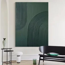 Hand painted White Abstract Painting on Canvas handmade 3D Textured Wall Art Green Modern painting for handmade Canvas Art painting for Living Room Decor Trendy artwork Home Decor Hotel Art Piece