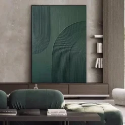 Hand painted White Abstract Painting on Canvas handmade 3D Textured Wall Art Green Modern painting for handmade Canvas Art painting for Living Room Decor Trendy artwork Home Decor Hotel Art Piece
