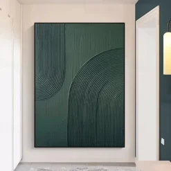 Hand painted White Abstract Painting on Canvas handmade 3D Textured Wall Art Green Modern painting for handmade Canvas Art painting for Living Room Decor Trendy artwork Home Decor Hotel Art Piece