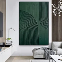 Hand painted White Abstract Painting on Canvas handmade 3D Textured Wall Art Green Modern painting for handmade Canvas Art painting for Living Room Decor Trendy artwork Home Decor Hotel Art Piece