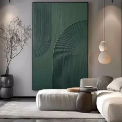 Hand painted White Abstract Painting on Canvas handmade 3D Textured Wall Art Green Modern painting for handmade Canvas Art painting for Living Room Decor Trendy artwork Home Decor Hotel Art Piece