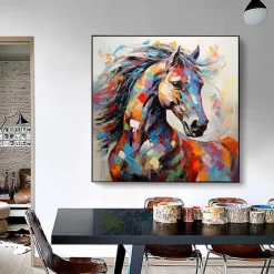 Hand painted Abstract Horse Painting Modern Fine Art Abstract Animal Painting Wall Art Palette Knife Artwork Animalistic Decor for Living Room Stretched Frame Ready to Hang or Unframed
