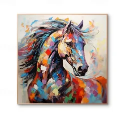 Hand painted Abstract Horse Painting Modern Fine Art Abstract Animal Painting Wall Art Palette Knife Artwork Animalistic Decor for Living Room Stretched Frame Ready to Hang or Unframed