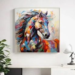 Hand painted Abstract Horse Painting Modern Fine Art Abstract Animal Painting Wall Art Palette Knife Artwork Animalistic Decor for Living Room Stretched Frame Ready to Hang or Unframed