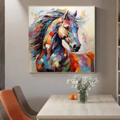 Hand painted Abstract Horse Painting Modern Fine Art Abstract Animal Painting Wall Art Palette Knife Artwork Animalistic Decor for Living Room Stretched Frame Ready to Hang or Unframed