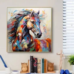 Hand painted Abstract Horse Painting Modern Fine Art Abstract Animal Painting Wall Art Palette Knife Artwork Animalistic Decor for Living Room Stretched Frame Ready to Hang or Unframed