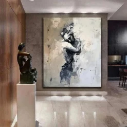 Hand painted Abstract Lady Framed Woman painting hand painted lovers oil painting lady dancers painting Wall Art Woman face Canvas Art Faceless Portrait Painting Lovers' decor oil painting artwork