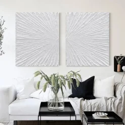 Hand painted Abstract Minimalist Monochrome oil painting handmade Triptych Art On Canvas White Textured oil painting Minimalist Wall Art Wall Decor painting