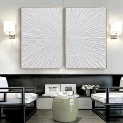 Hand painted Abstract Minimalist Monochrome oil painting handmade Triptych Art On Canvas White Textured oil painting Minimalist Wall Art Wall Decor painting