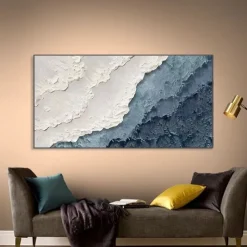 Hand painted 3D Earth Tone painting handmade Minimalist Ocean Painting on Canvas Textured Wall Art Sea Wave Painting Wabi-Sabi art Wall Art painting Morden Art for Bedroom Wall Decoration