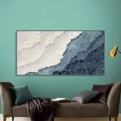 Hand painted 3D Earth Tone painting handmade Minimalist Ocean Painting on Canvas Textured Wall Art Sea Wave Painting Wabi-Sabi art Wall Art painting Morden Art for Bedroom Wall Decoration